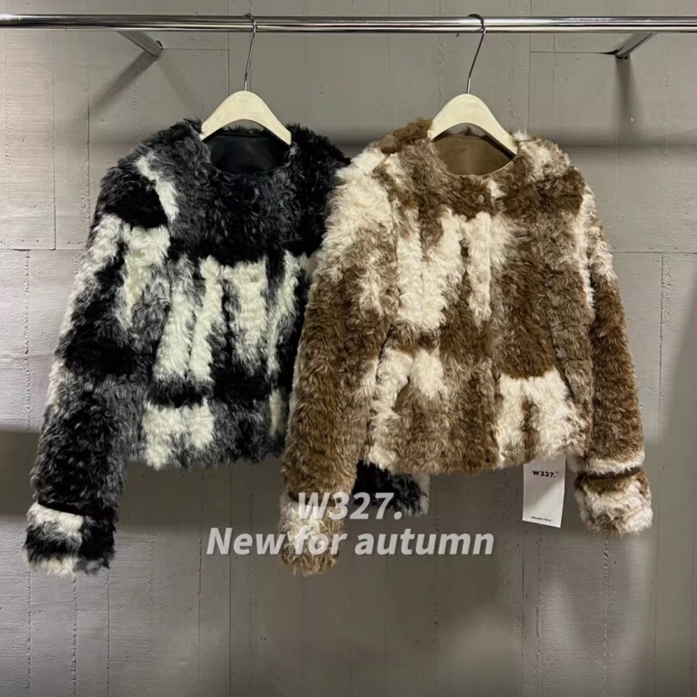 faux fur and leather coat jacket. maillard style cream x brown. NWT